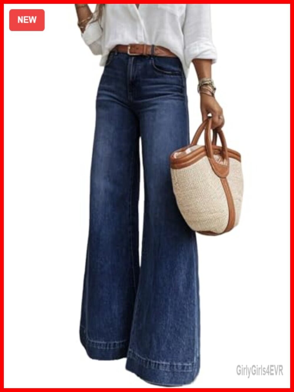Flare Wide Leg High Waisted Stretchy Denim Jeans with Pockets